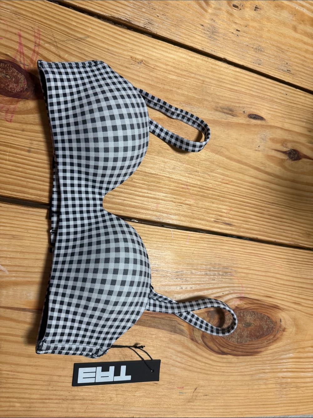 TA3 NWT XS small A/C cup Gingham Push-Up Bra Top - Black & White